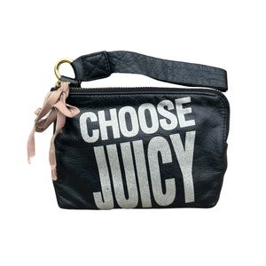 Juicy Couture Vintage Black Leather Wristlet “Choose Juicy Rare Y2K Glitter EUC